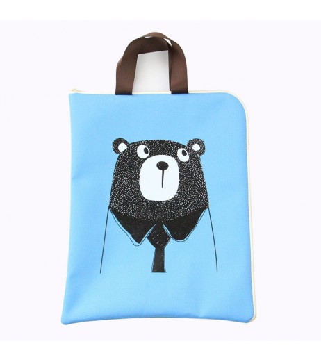 1 Piece Student's Tote Bag Cute Cartoon Bear Files Documents Zipper Bag
