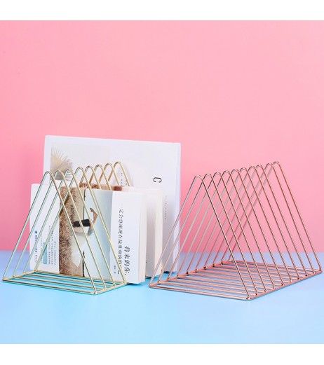 1 Piece Metal Bookend Fashion Triangle Shape Desktop Books Magazines Organizer