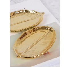 1Pc Nordic Style Luxury Ceramic Jewelry Tray Creative Leaf Shape Necklace Bracelet Holder Desktop Decor