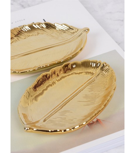 1Pc Nordic Style Luxury Ceramic Jewelry Tray Creative Leaf Shape Necklace Bracelet Holder Desktop Decor