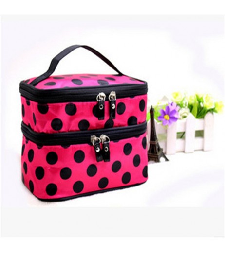 1 Piece 2-Tier Makeup Box Polka Dots Cosmetic Container Organizer