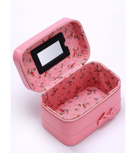 1 Pc Cosmetics Bag Solid Color Bow Decor Inner Floral Make-up Bag