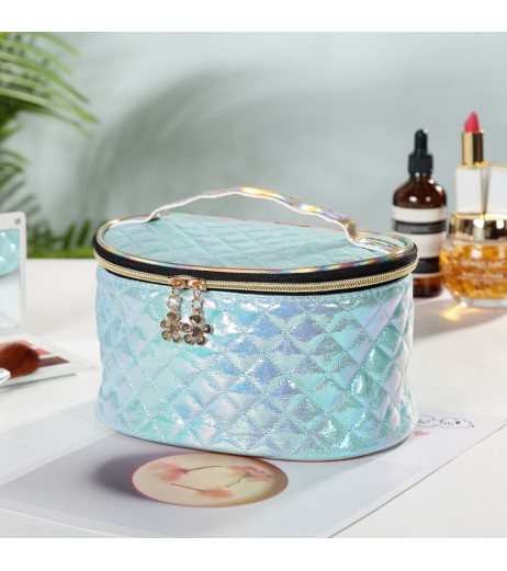 1 Piece Shiny Round Cosmetic Bag PU Leather Portable Makeup Container