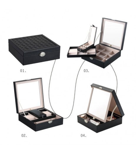 Jewelry Box Ring Ear Stud Display Box Simple Grids With Mirror Jewelry Organizer