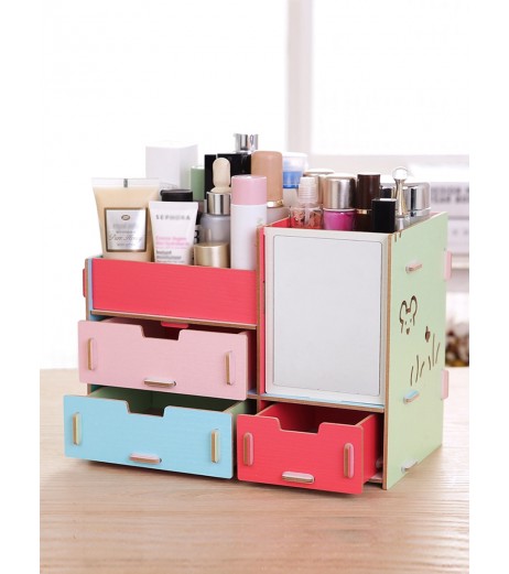 Desk Cosmetics Box Creative Drawers Type Useful Storage Box With Mirror