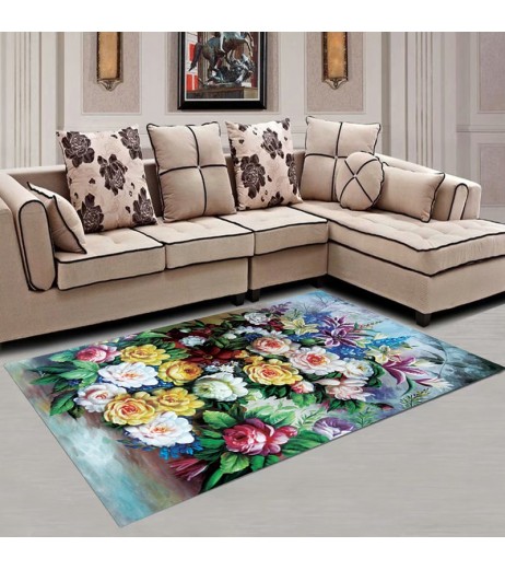 Rug Modern Simple Color Block Floral Living Room Carpet