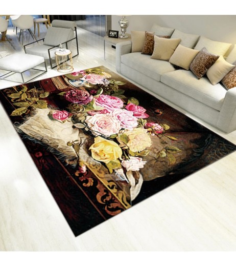Rug European Luxurious Plant Pattern Living Room Carpet