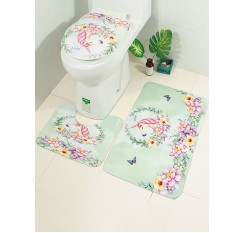 3 Pcs Toilet Seat Cover Set Fresh Unicorn Pattern Water Absorbing U-Shaped Mat Floor Carpet Set