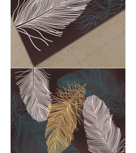 Home Floor Mat Modern Simple Feathers Pattern Rectangle Soft Mat