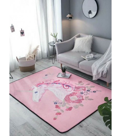 Living Room Floor Mat European Style Cartoon Sweet Unicorn Pattern Antiskid Mat