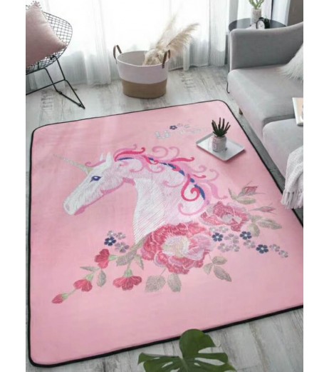 Living Room Floor Mat European Style Cartoon Sweet Unicorn Pattern Antiskid Mat