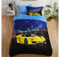 4 Pieces Kid's Bedding Set Modern Cool Racing Car Pattern Comfy Comforter Bedsheet Set