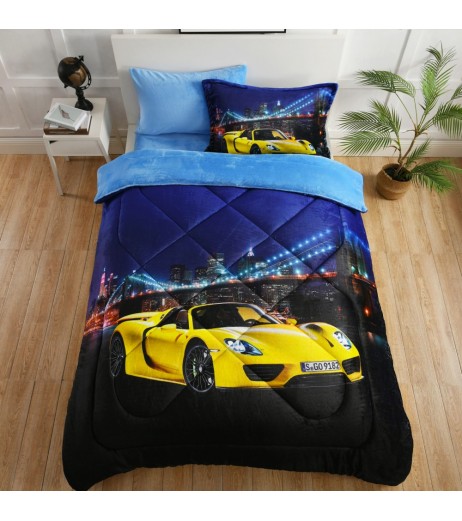 4 Pieces Kid's Bedding Set Modern Cool Racing Car Pattern Comfy Comforter Bedsheet Set