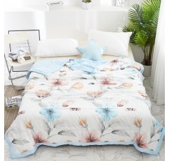 1Pc Bed Comforter Fresh Flowers Printed Thin Washable Quilt
