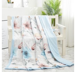 1Pc Bed Comforter Fresh Flowers Printed Thin Washable Quilt