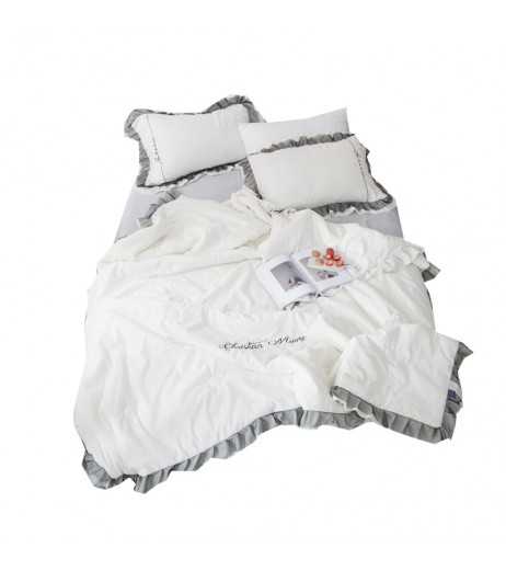 Brushed Summer Comforter Fresh Style Solid Color Ruffled Lightweight Quilt White