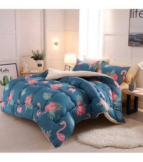 Sherpa Fleece Comforter Thicken Warm Floral Pattern Bedding