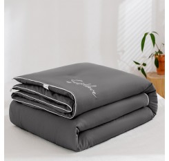 1 Piece Soft Comforter Solid Color Embroidery Warm Quilt Dark Grey