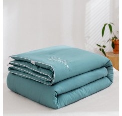 1 Piece Soft Comforter Solid Color Embroidery Warm Quilt Lake Blue