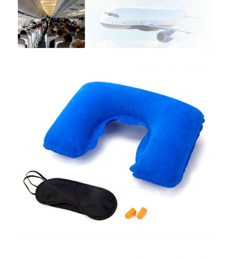 3 Pcs Travelling Personal Accessories Set SImple Inflation Pillow Blinder Earplugs Set