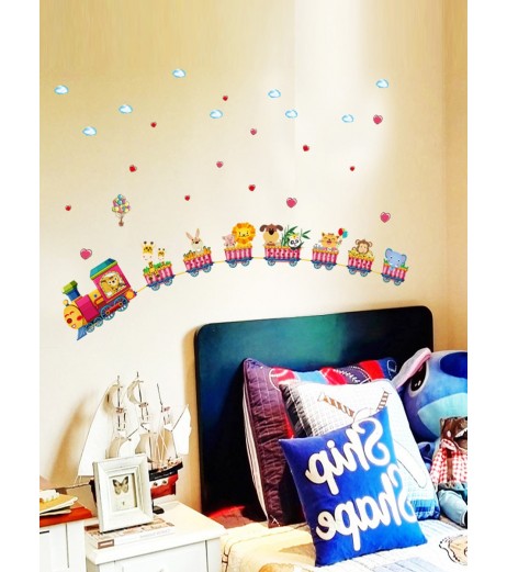 DIY Cartoon Animal Train Baseboard Children's Bedroom Decor Wall Sticker