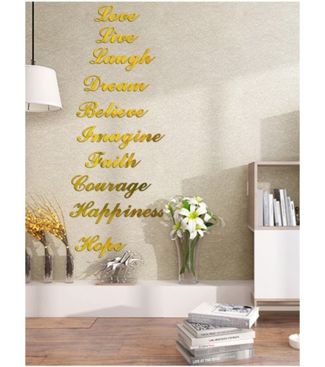 10 Pcs Removable Mirror Surface Stickers Brief English Saying Pattern Multi-Use Wall Stickers