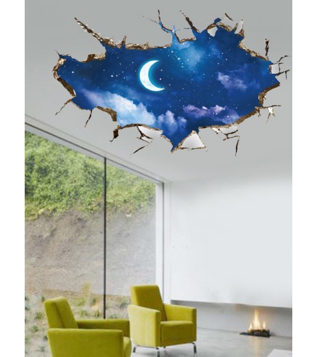 Wall Sticker 3D Moon Sky Pattern Creative Bedroom Living Room Decorative Sticker