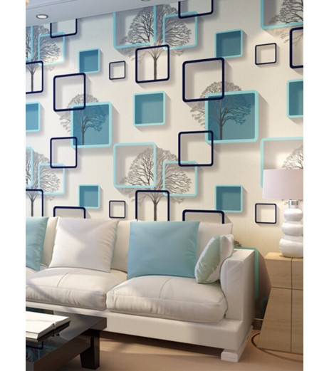 Living Room Wall Paper Creative 3D Geometric Square Pattern DIY Wall Decoration