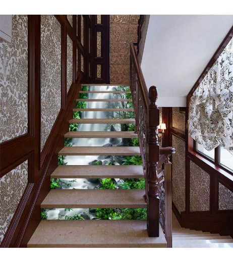 13Pcs Self-Adhesive Stairs Stickers 3D Nature Waterfall Waterproof Living Room Stairs Decal