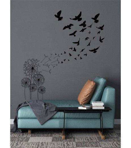 1Pc Modern Style Wall Sticker Dandelion And Pigeon Pattern Home Wall Decal