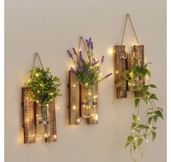 Hanging Plank With Glass Vase Hydroponic Container Wall Decoration