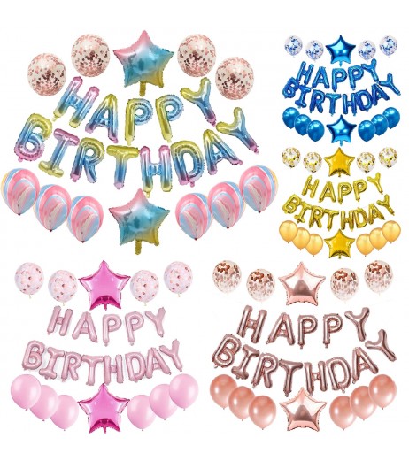 1 Set Happy Birthday Balloons Set Letters Balloons Star Foil Balloons Confetti Latex Balloons Set