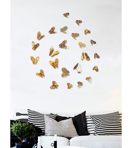 12 Pcs Wall Sticker Butterfly Shaped Bedroom Decorative Self-Adhesion Removable Sticker