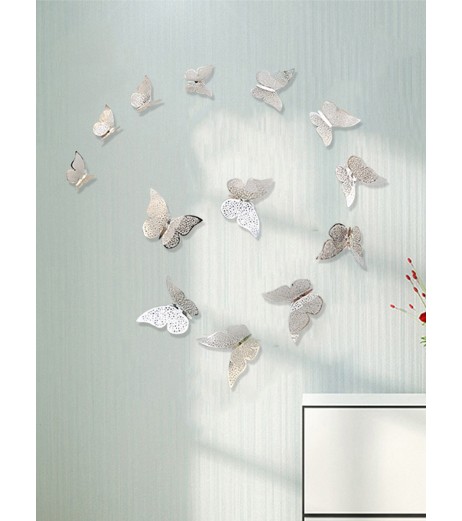 12 Pcs Wall Sticker Butterfly Shaped Bedroom Decorative Self-Adhesion Removable Sticker