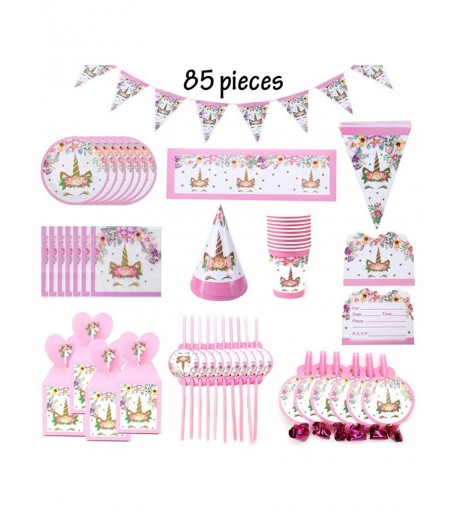85 Pcs Baby Unicorn Theme Party Decoration Supplies Paper Cup Plate Hat Box Banner Flag