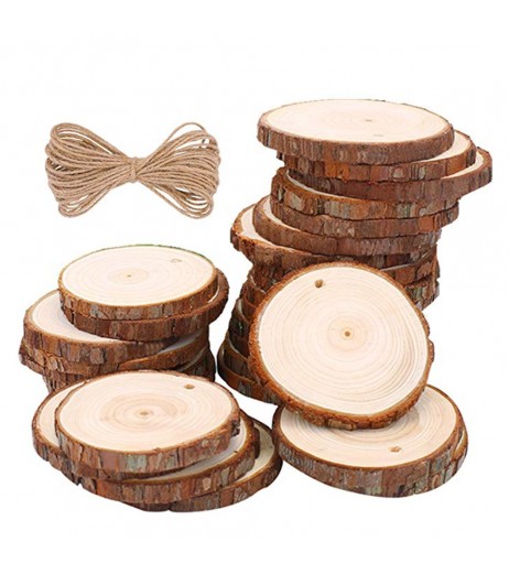 20PCS/30PCS Wood Slices Natural Wood Slices Rilled Hole Wooden Circles DIY Crafts Wedding Decor