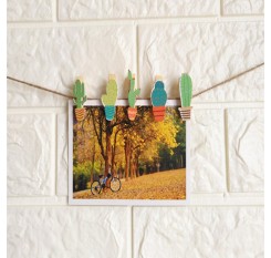 10Pcs Cute Cactus Shape Wood Photo Clips Album Postcard Paper Clamps Pegs