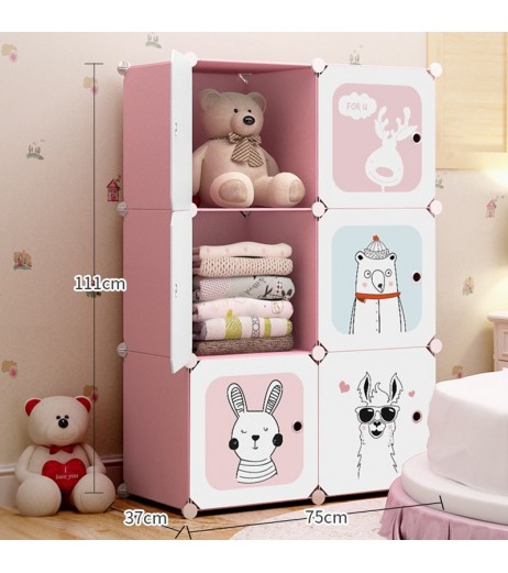 Lovely Cartoon Cabinet Multi Storage Cubes With Dustproof Door Kids Toys Sundries Organizer