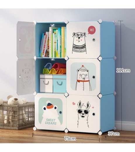 Lovely Cartoon Cabinet Multi Storage Cubes With Dustproof Door Kids Toys Sundries Organizer