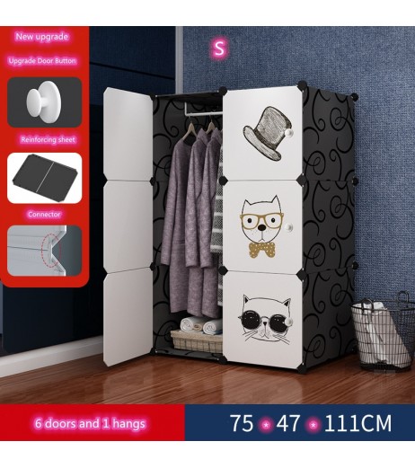 Wardrobe With Clothes Hanger Cartoon Cat Home Dorm Closet With Shoes Rack